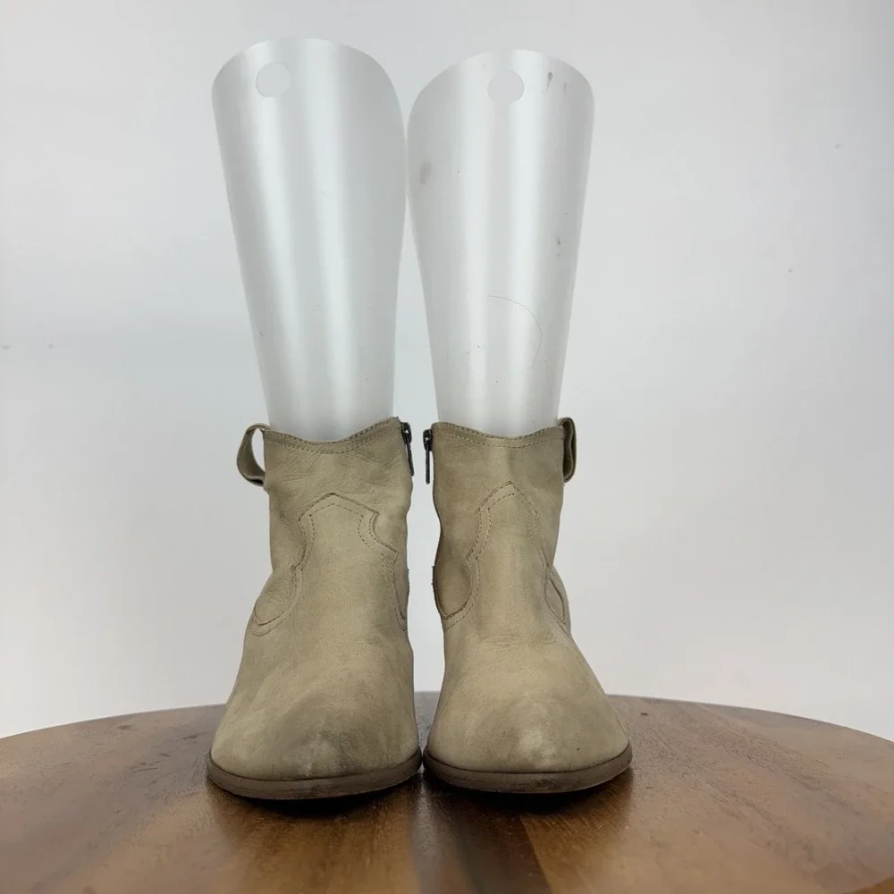 Womens‎ Frye Reina Tan Nubuck Leather Heeled Western Ankle Boots Booties Size 10